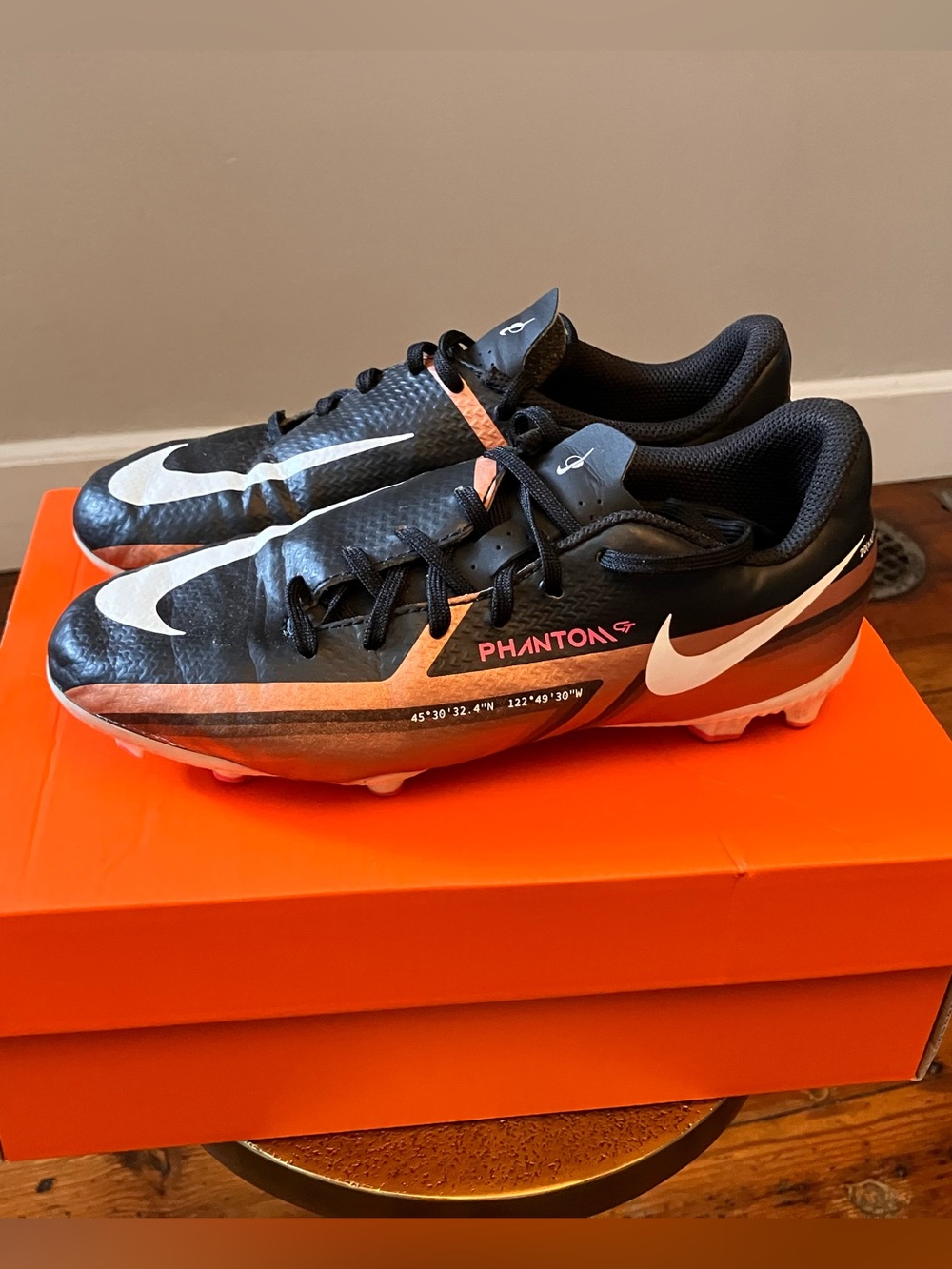 Nike Phantom GT2 Kids Black and Copper with Pink and White Accents Soccer Cleats